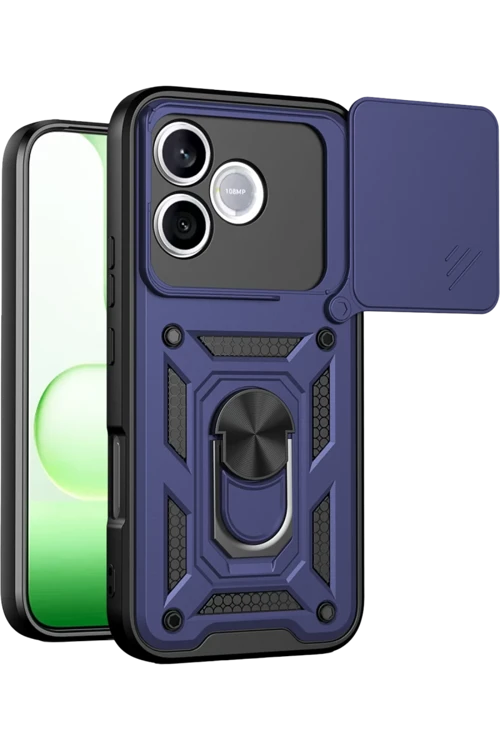 Huawei Honor 600 Lite Uyumlu Pars Lens Yüzüklü Silikon - Lacivert