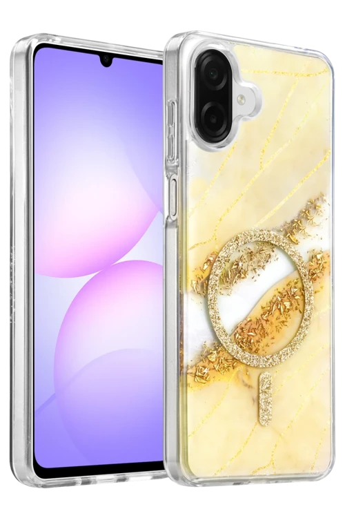 Onegif Samsung Galaxy A07 4G Uyumlu Lotus Simli Magsafe Kapak - Gümüş