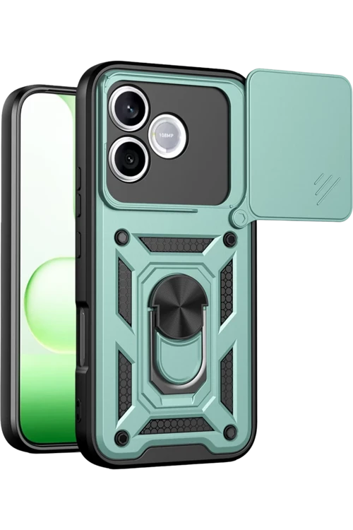 Huawei Honor 600 Lite Uyumlu Pars Lens Yüzüklü Silikon - Yeşil