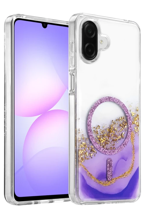 Onegif Samsung Galaxy A07 4G Uyumlu Lotus Simli Magsafe Kapak - Mor