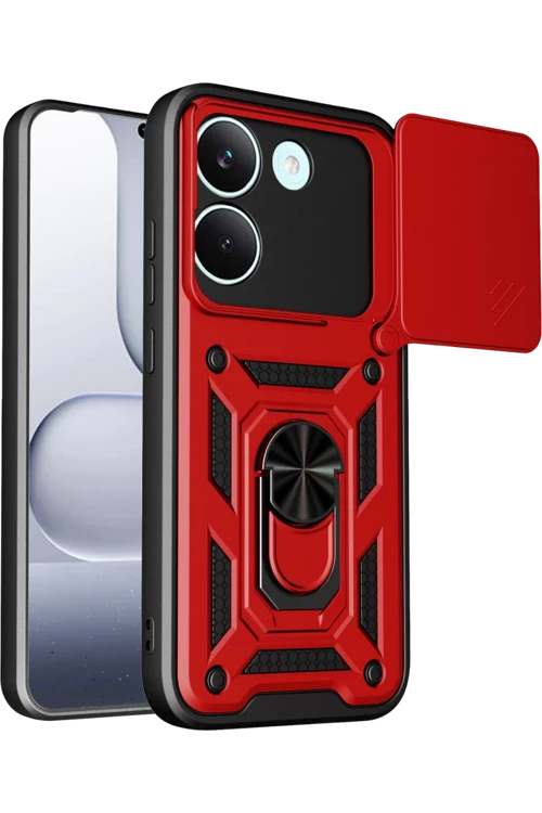 Poco X8 Pro Uyumlu Pars Lens Yüzüklü Silikon - Kırmızı