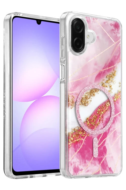 Onegif Samsung Galaxy A07 4G Uyumlu Lotus Simli Magsafe Kapak - Pembe