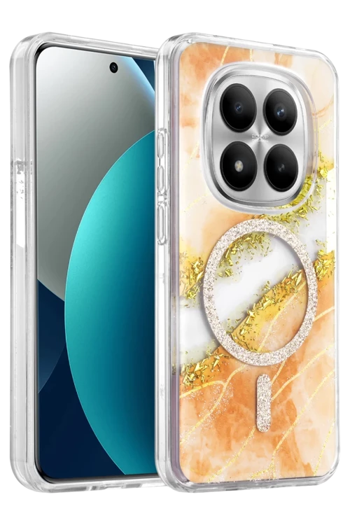 Onegif Redmi Note 15 Pro 4G Uyumlu Lotus Simli Magsafe Kapak - Turuncu