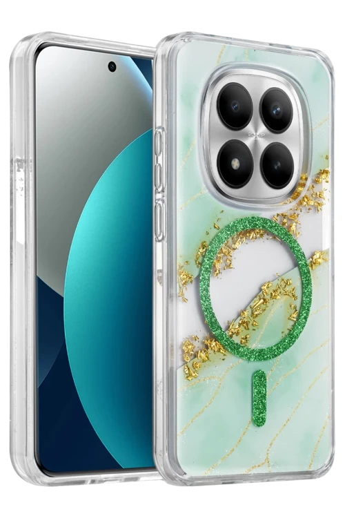 Onegif Redmi Note 15 Pro 4G Uyumlu Lotus Simli Magsafe Kapak - Yeşil
