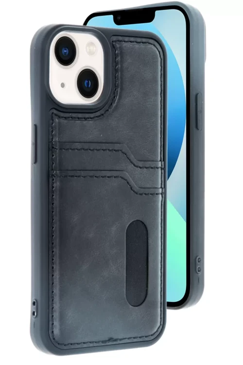iPhone 15 Uyumlu Sara Kartvizitli Deri Kılıf - Siyah