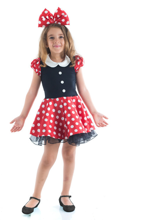 Kız Çocuk Minnie Mouse Kostümü - Taç Hediyeli