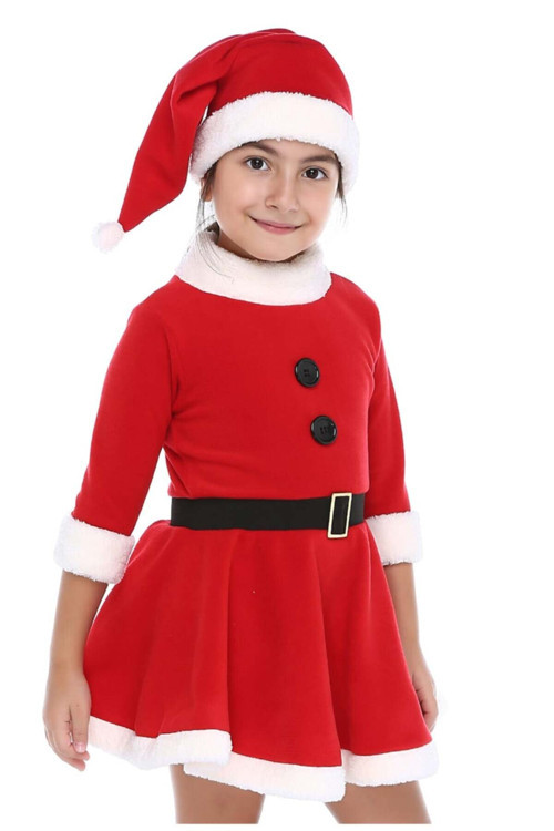Kız Çocuk Kırmızı Kemerli Noel Yılbaşı Kostümü