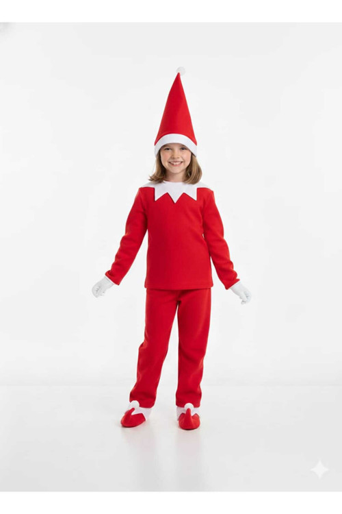 Kız Çocuk Kırmızı Noel Cini Elf Kostümü