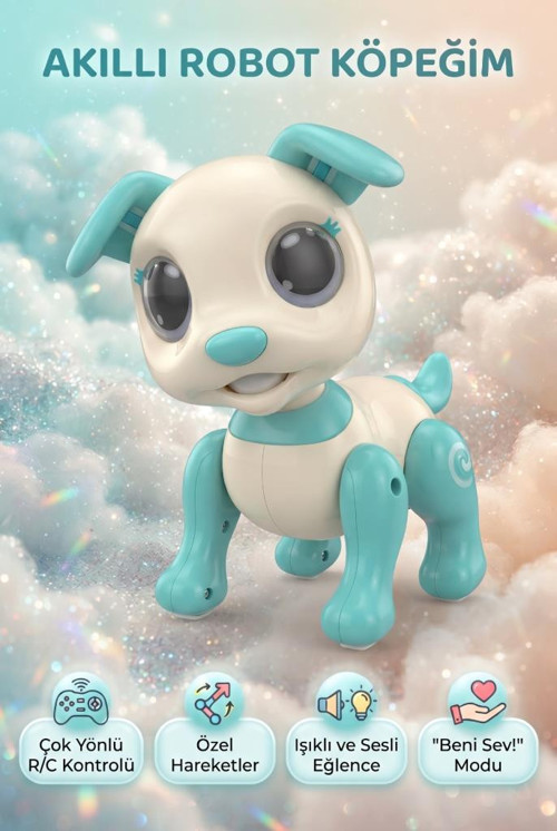 Eğitici Sesli ve Işıklı 6 Fonksiyonlu Uzaktan Kumandalı 21 cm Eğitici Akıllı Oyuncak Robot Köpek