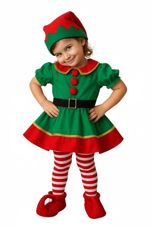Kız Çocuk Noel Cini Elf Kostümü