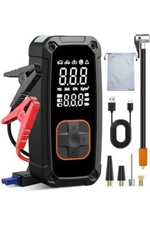 Akü Takviye Cihazı + Lastik Şişirme Kompresörü Taşınabilir Jump Starter