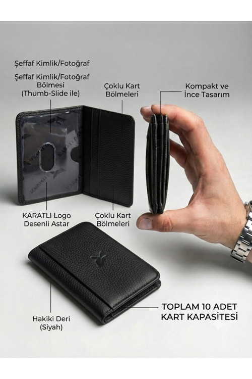HAKİKİ DERİ ERKEK 10 ADET KART BÖLMELİ (4 ADET KALIN PVC İÇİ GÖRÜNEN BÖLME) DİKİŞLİ KARTLIK