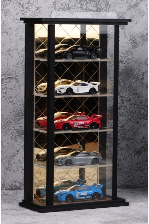 Diecast Diorama 1:64 Oyuncak Araçlar Için Raflı Garaj 5'li Hotwheels Sergileme Standı Gold Tasarım