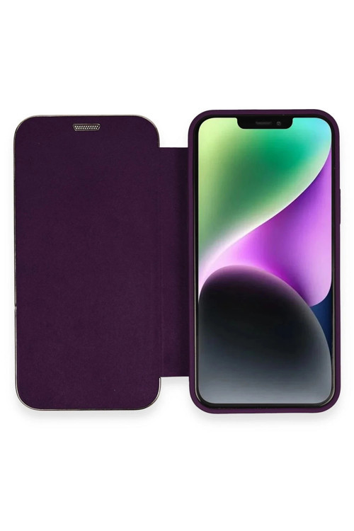 iPhone 12 Kılıf Dolpin Kapaklı - Derin Mor