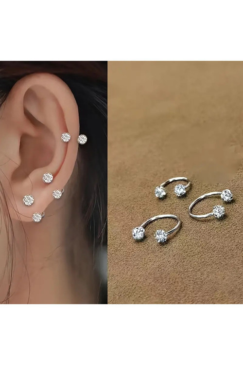 3'lü 316l Kararmaz Cerrahi Çelik Kristal Taşlı Kıkırdak Dudak Burun Septum Tragus Piercing