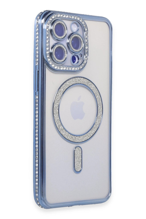 iPhone 15 Pro Kılıf Joke Simli Magneticsafe Kılıf - Mavi