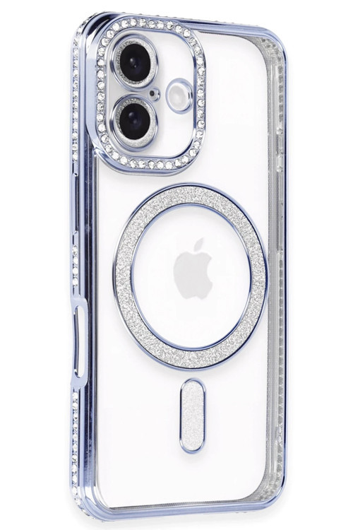 iPhone 16 Kılıf Joke Simli Magneticsafe Kılıf - Mavi