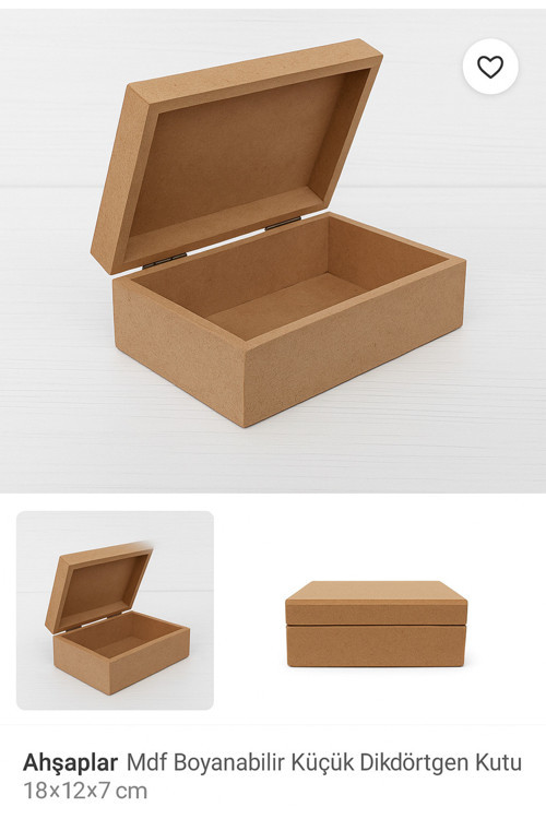 MDF Boyanabilir Ahşap Dikdörtgen Kutu 18x12x7 cm – Hobi, Dekor, Hediyelik Eşya Kutusu