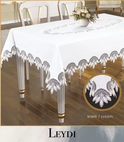 Gardenya Keten Masa Örtüsü 160x260 cm Yemek Masası Örtüsü Leydi Model
