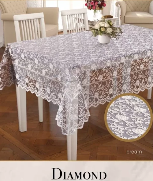 Dertsiz Daimond Model 160x220cm İşlemeli Dantelli Tek Masa Örtüsü