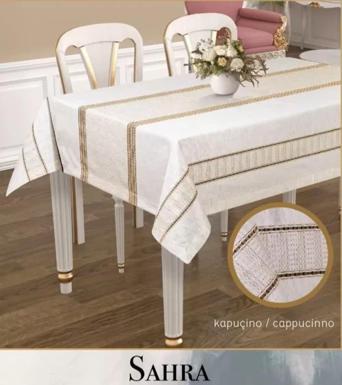 Kapiçino Sahra Model 160x220 cm Polyester Ajurlu Keten Tablecloth Şık Yemek Masası
