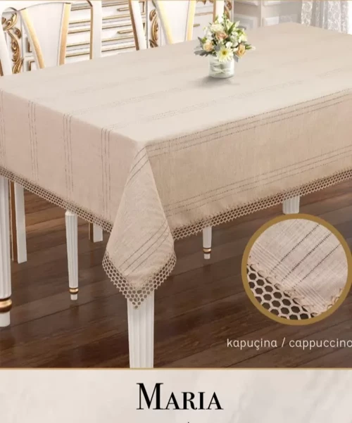 Maria Model Kapiçino 155x220 cm Keten Masa Örtüsü Zarif Şık Ev Tekstili