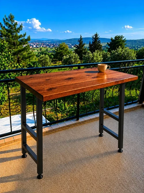 Masif Bar Masası 85 cm Yüksek Metal Profil Ayaklı Mutfak Yemek Kafe Bistro Çalışma 40x70