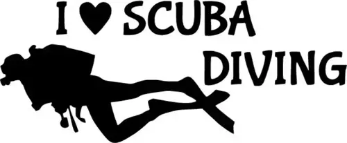 I love Scuba Diving Sticker (Oto-Motor-Laptop-Duvar-Dekor) 10 x 4 cm
