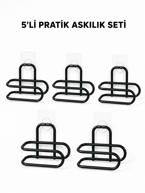 Siyah Metal WC Kağıtlık Yapışkanlı Tuvalet Kağıdı Rulo Tutucu 5 Adet Avantajlı Set