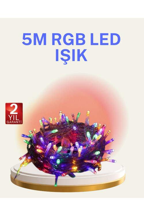 Mey İthalat® Şeffaf Kablolu 50 Ampullü 5 Metre Led Işık Dekoratif Aydınlatma