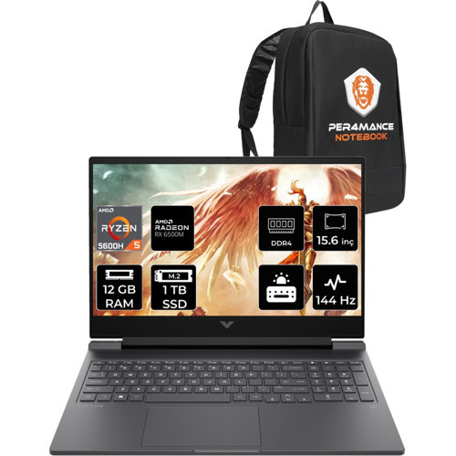 Victus 15 Amd Ryzen 5 5600H 12GB 1tb SSD RX6500M/4GB 144Hz 15.6'' Fhd Fdos Taşınabilir Bilgisayar A42ZMEA & Per4 Çanta A