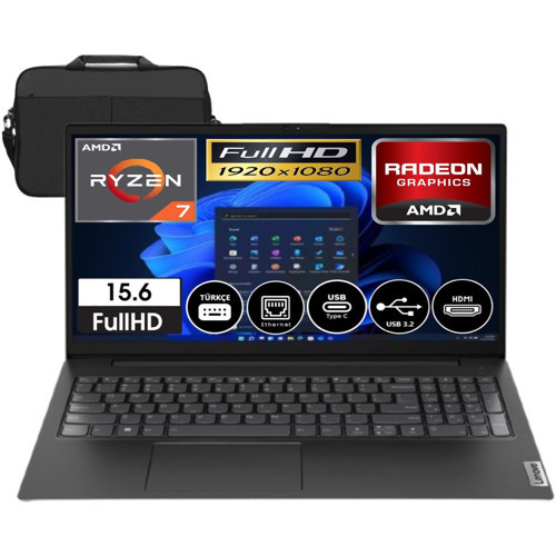 V15 Amd Ryzen 7-5825U 24GB Ram 256GB SSD 15.6 Inç Full Hd Freedos Laptop 82TV009DTXV3 & Çanta Hediyeli
