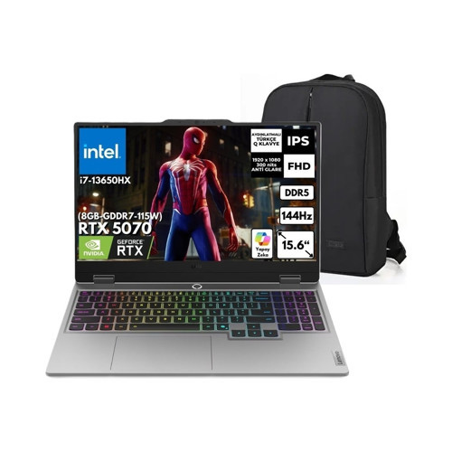 Loq Intel Core I7 13650HX 12GB Ddr5 512GB SSD RTX5070(8GB) 115W 15.6" Fhd IPS 300NITS 100% Srgb 144Hz Freedos Taşınabili