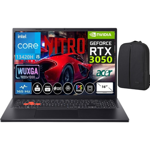 Nitro Intel Core I5 13420H RTX3050 (6gb) 24GB Ram 512GB SSD 165Hz (1920X1200 Wuxga) 16INC WIN11 Pro& Cimete Çanta
