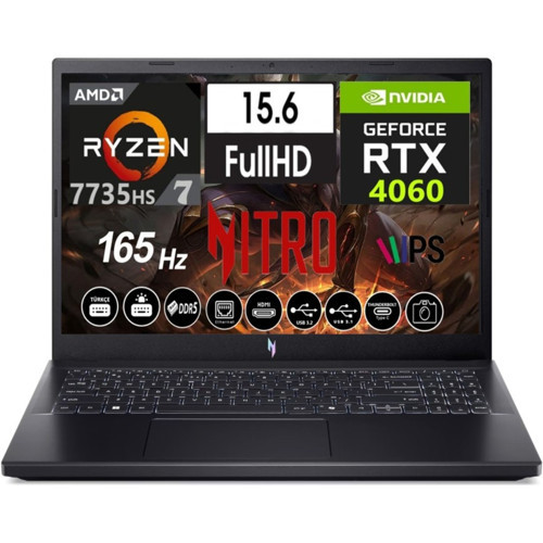 Nitro V15 Amd Ryzen 7 7735HS RTX4060 (8gb) 16GB Ddr5 Ram 512GB SSD 165HZ IPS Panel Freedos 15.6" Taşınabilir Bilgisayar