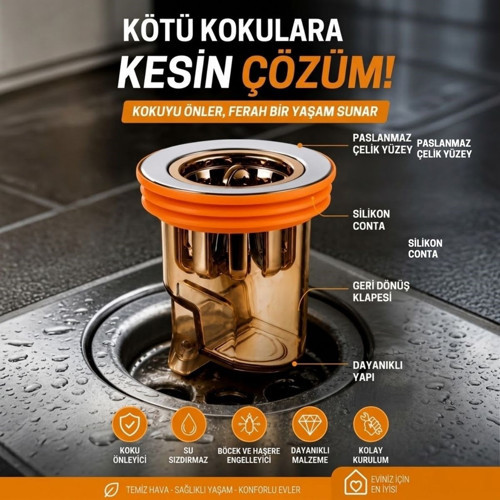 Gider Kokusu ve Böcek Önleyici Gider Kapağı, Duş ve Lavabo İçin Geri Akış Önleyici Plastik Yer Süzgeci Kapağı