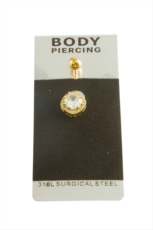 Zirkon Taşlı Lüks Çelik Göbek Piercing 1 Adet — Renk: Sarı