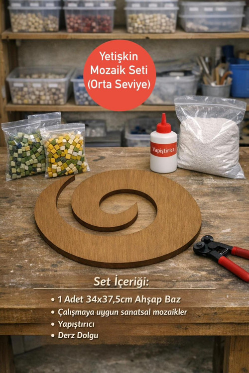 32x29cm Spiral Form Yetişkin Mozaik Seti Yeşil-Sarı Tonlar (Orta Seviye)