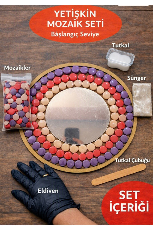34x34cm Yuvarlak Pleksi Aynalı Yetişkin Mozaik Set