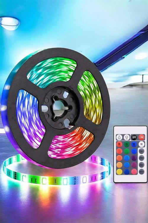 5 Metre Şerit Led RGB Işıklı Kumandalı Güç Adaptörü Her Ortama Uygun UCZ5MŞERİTLED1