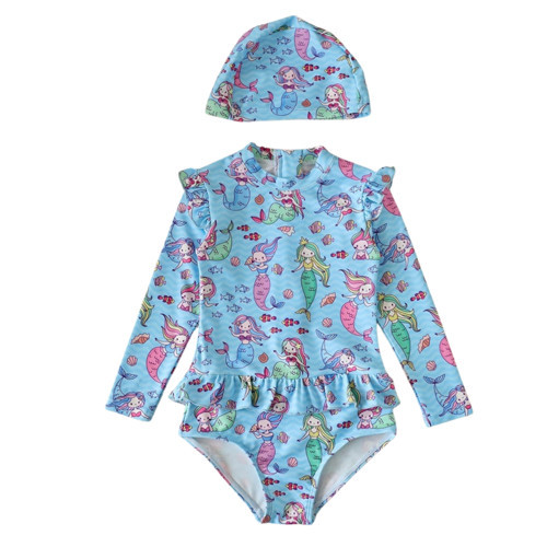 UPF50+ Omuz Fırfır Detaylı Mermaid Aşırı Şirin Denizkızı Mayo Bone Set