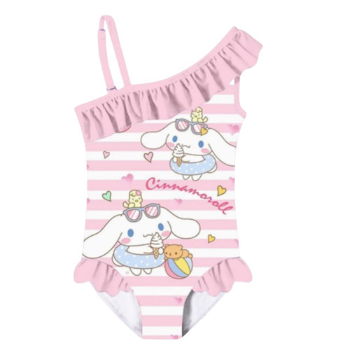 My Melody Cinnamoroll Pembe Beyaz Çizgili Fırfırlı Mayo