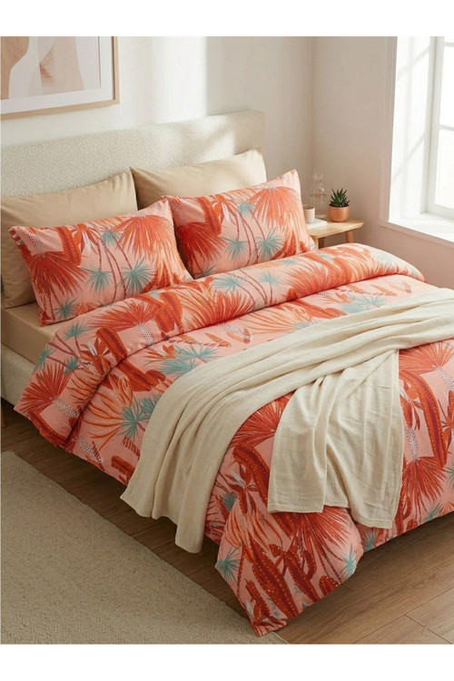 ELEGANCEHOME Lüks Pamuk Saten Çift Kişilik Nevresim Takımı - 4 Yastık Kılıflı 6 Parça Set - 200x220 cm