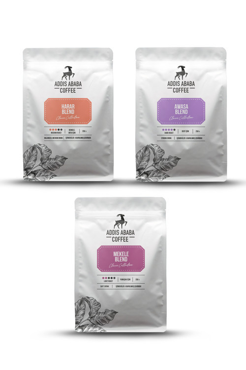 Etiyopya 3'Lü Deneme Seti Espresso Çekirdek Kahve (3X250 Gr.) 750 Gr. Sert Bitter- Dengeli - Çiçeksi