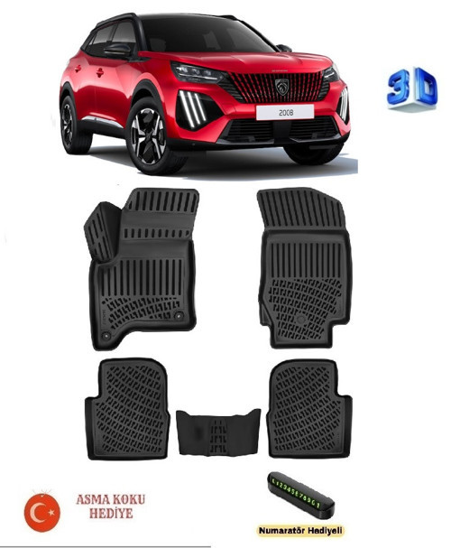 Peugeot 2008 (1.2 Hybrid) 2019 Sonrası Uyumlu 3D Havuzlu Paspas ASMA KOKU VE NUMARATÖR HEDİYELİ