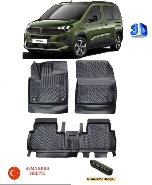 Peugeot Rifter 2019 Sonrası Uyumlu 3D Havuzlu Paspas ASMA KOKU VE NUMARATÖR HEDİYELİ