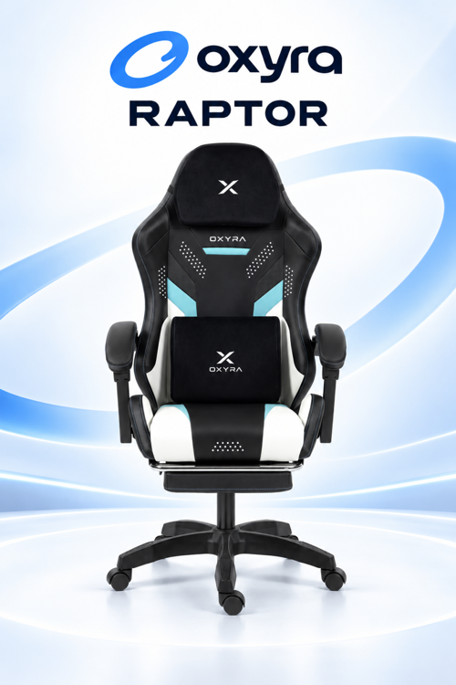 Raptor Ayak Destekli Beyaz/ Açık Mavi Oyuncu Koltuğu