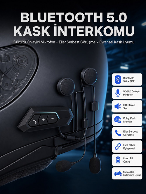 Intercom Bluetooth Kask Kulaklık Motosiklet Kulaklık 5.0 Bluetooth UCZZZBT22KULAKLIKKK1-1