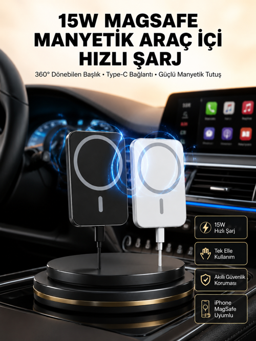 15W Kablosuz Şarj Destekli MagSafe Araç Tutucu Havalandırma Klipsli 6