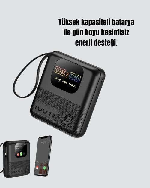 Su Geçirmez 10000 mAh Powerbank ve Akıllı Saat Özellikli Taşınabilir Şarj